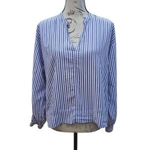 Everlane -1828 Women's Blue Striped Long Sleeve V Neck‎ Casual Blouse Top Size 8